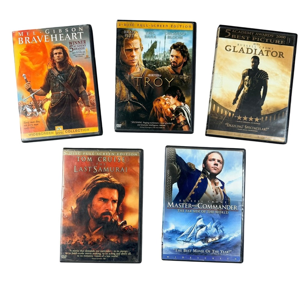 Warner Bros Epic Historical Drama DVD Lot 5 Movies Braveheart Troy Gladiator
